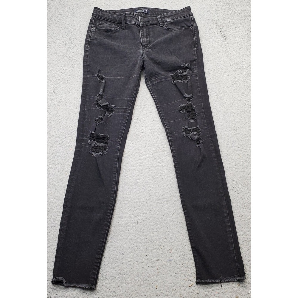 Abercrombie & Fitch Skinny Jeans Women's 28 Black‎ Cotton Distressed Frayed Hem